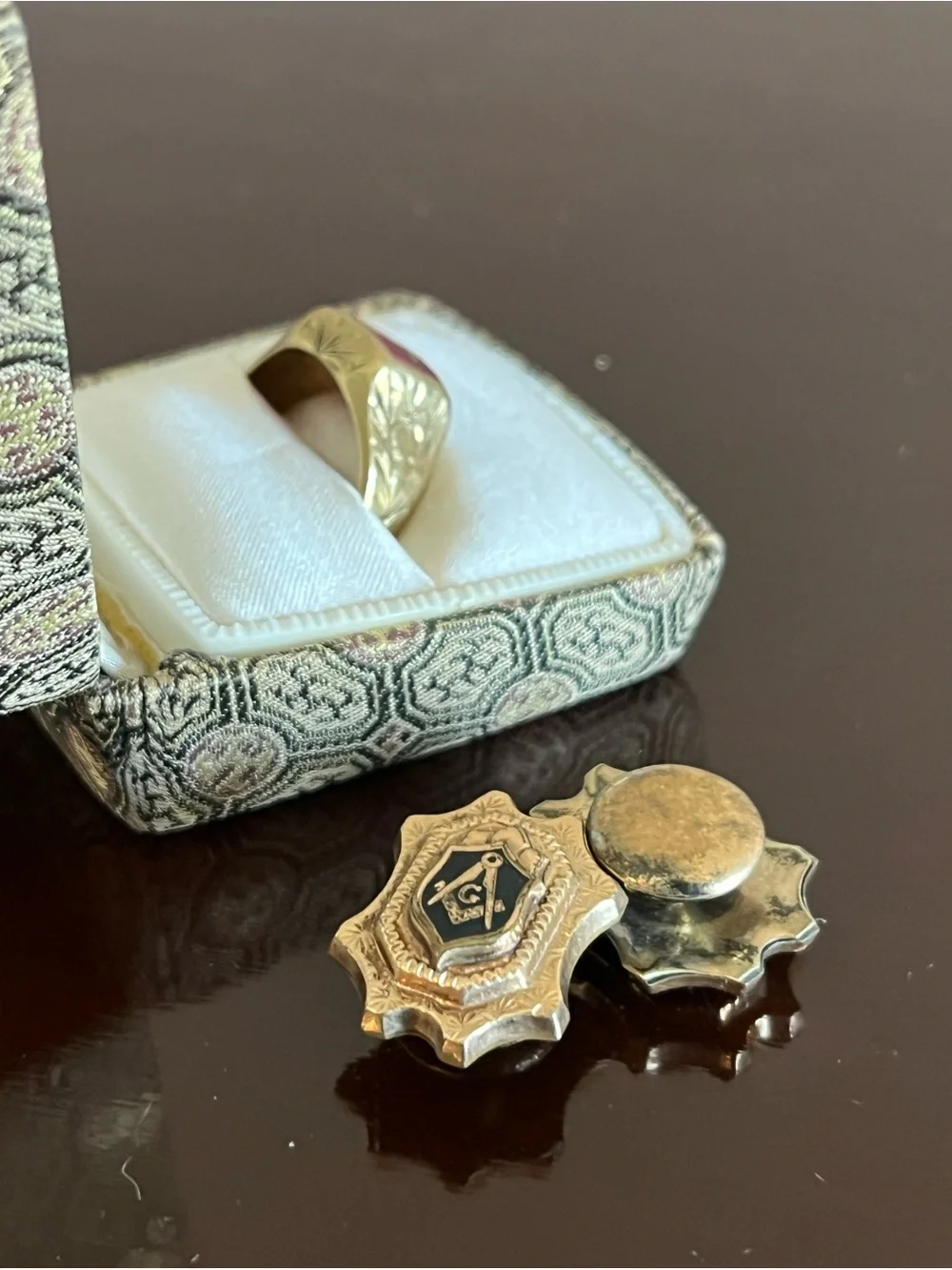 Antique Freemasonry Masonic 10K Ring with Tie Clip/Tie Bar, Pins & Cufflinks Lot